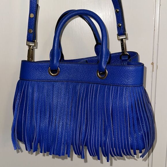 Milly Handbags - Milly royal blue faux leather fringe arm bag or crossbody